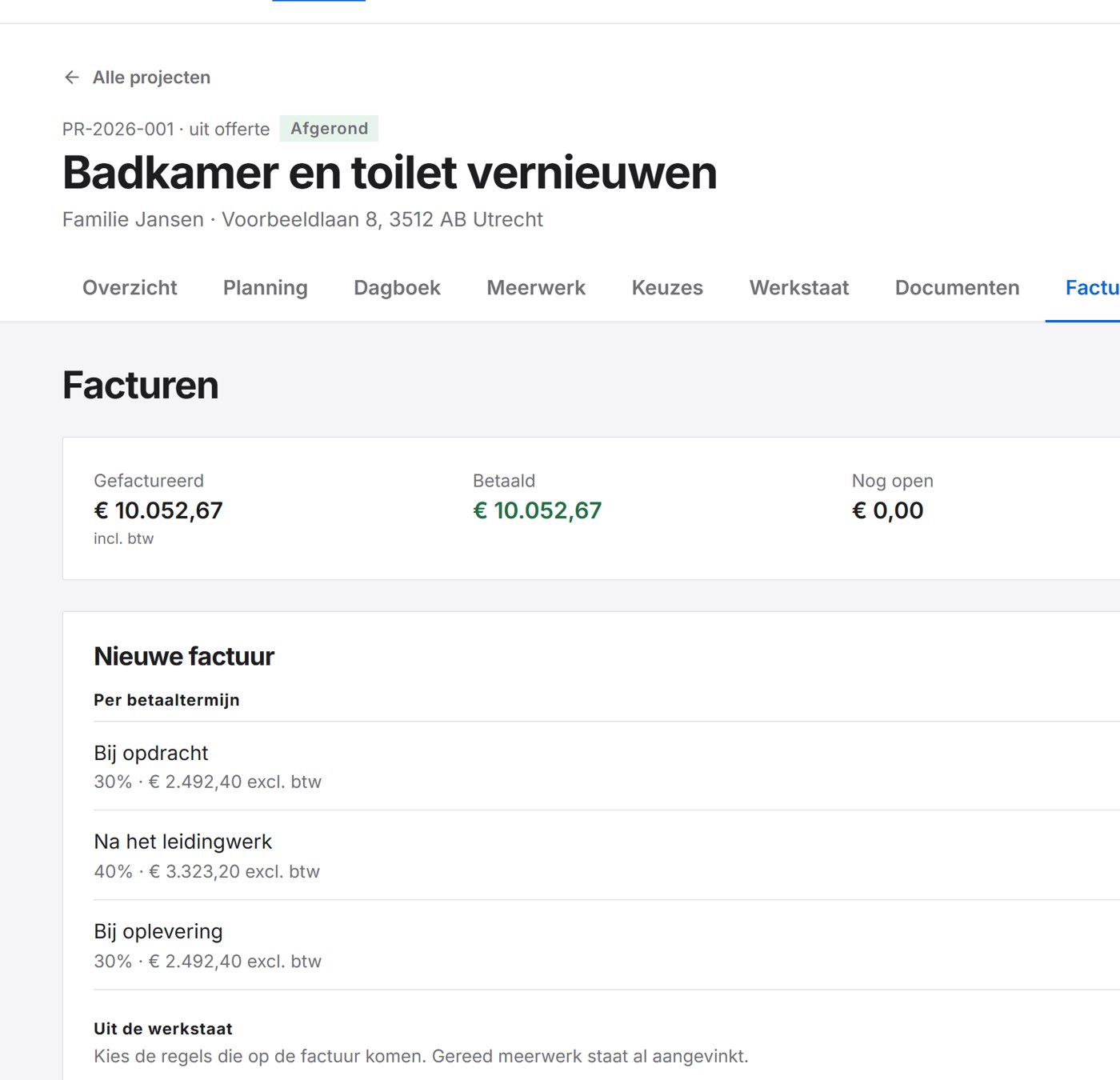 Facturen per betaaltermijn met wat betaald en open is